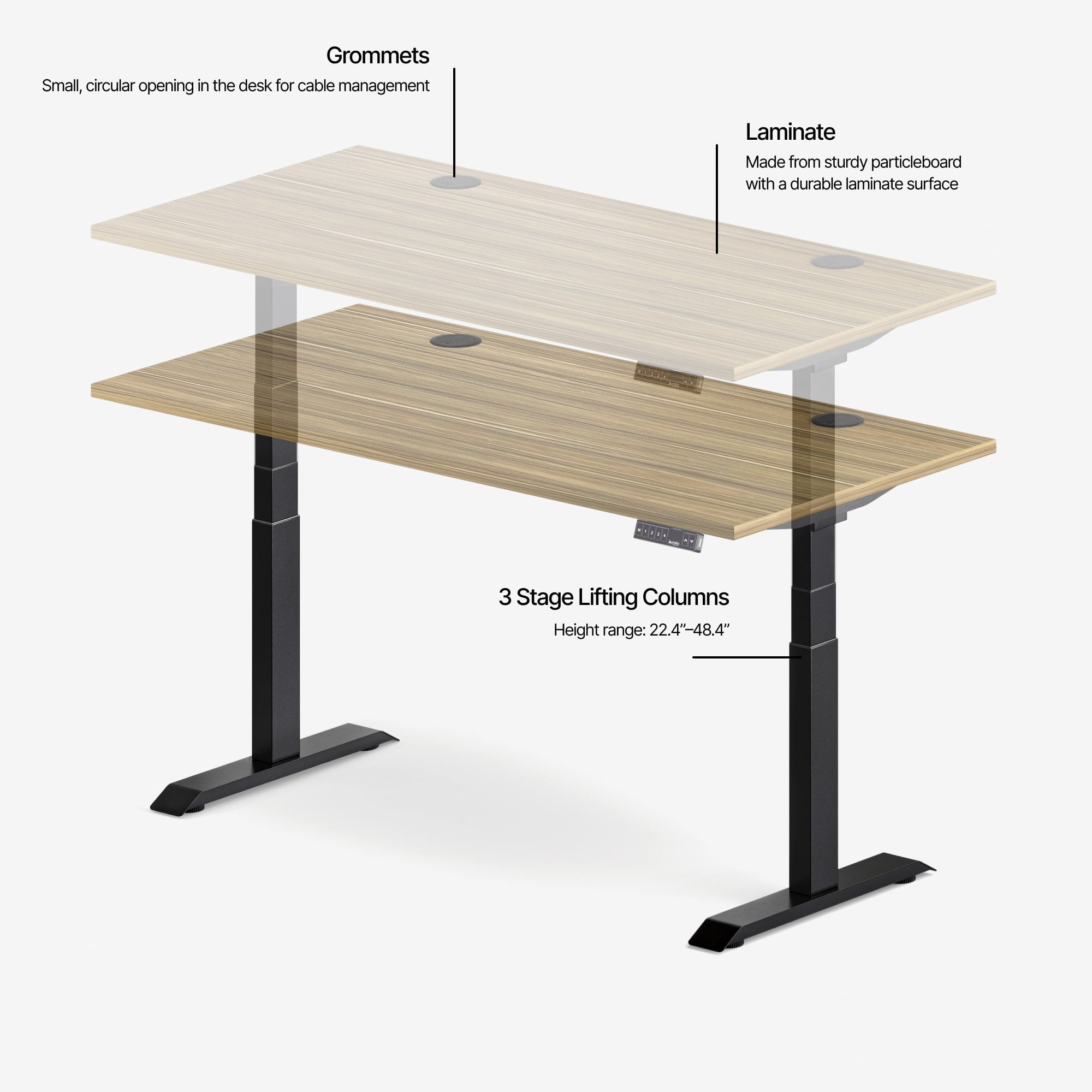 Bureau Ajustable Aspire en Laminé de Bois