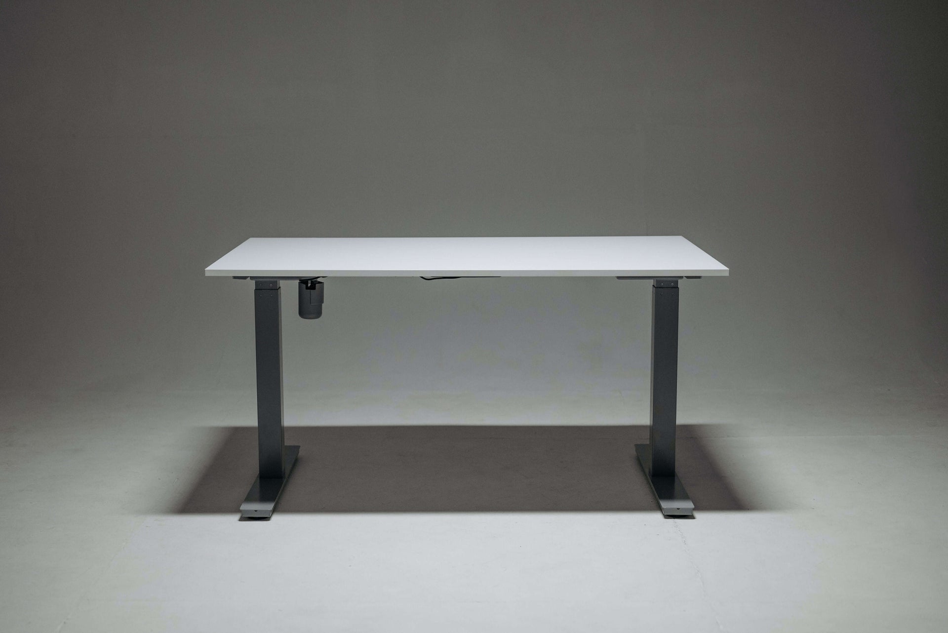 Modern workplace with height-adjustable desks arranged for employee use
